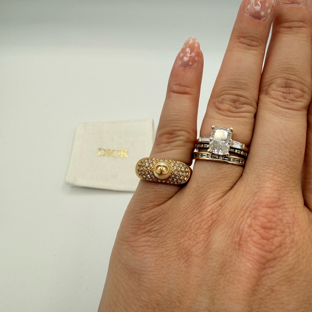 Dior Women's D- Fusion Gold-finish Metal Ring with Pearl and Crystals